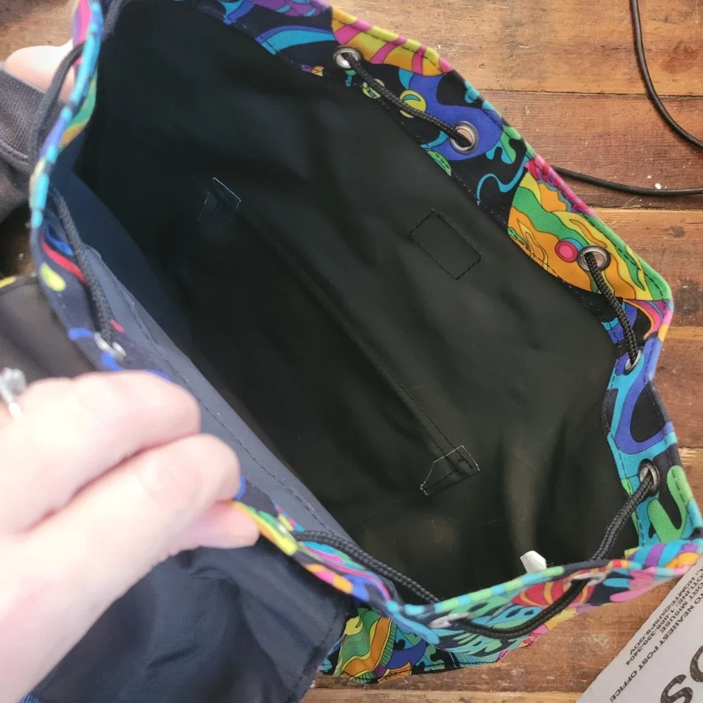 Vintage Hawaii Souvenir‎ Backpack Neon Psychedelic Fish Sea Life Drawstring Bag
